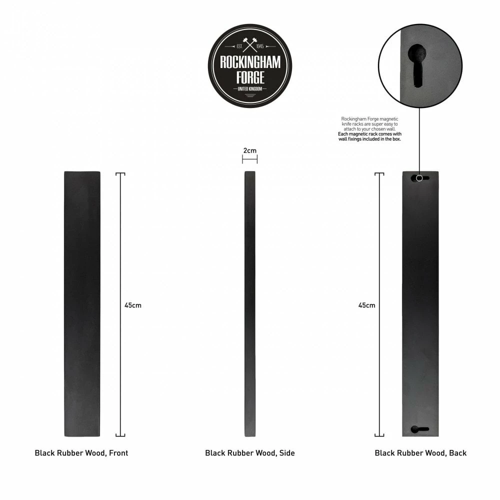 Rockingham Forge 45cm Magnetic Rubber Wood Knife Rack With Wall Fixings, Cherry Black 6 Rockingham Forge 45cm Magnetic Rubber Wood Knife Rack With Wall Fixings, Cherry Black - Image 4